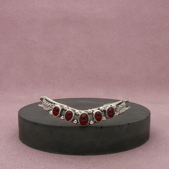 navajo sterling silver vintage garnet feathers cuff bracelet size 6.5in - Picture 1 of 3